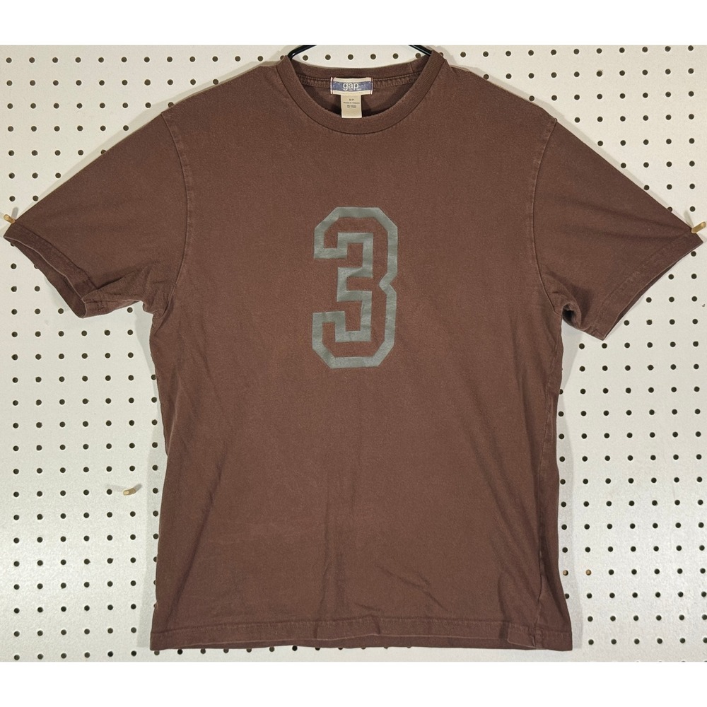 Vintage Y2K Gap Mens Brown Graphic T-Shirt Short Sleeve Cotton Crew Neck Size S